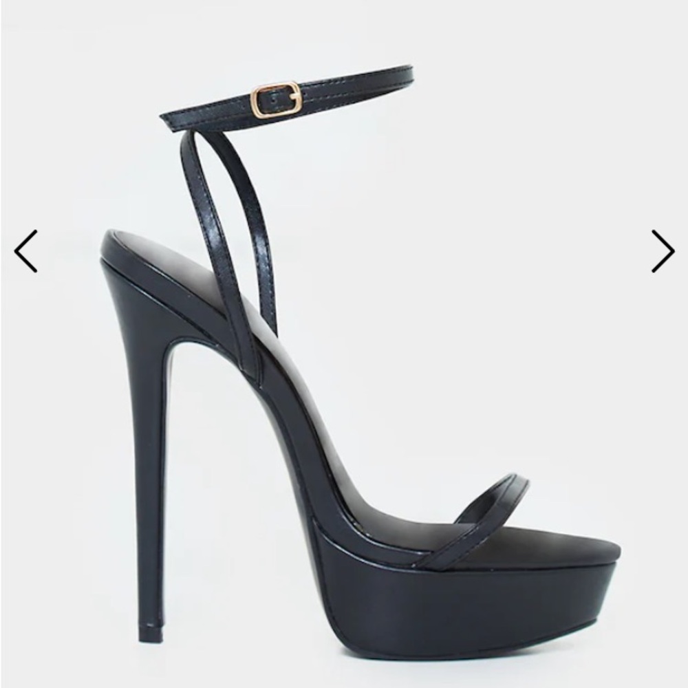 Pretty Little Thing Black PU Platform Strappy High Heels
